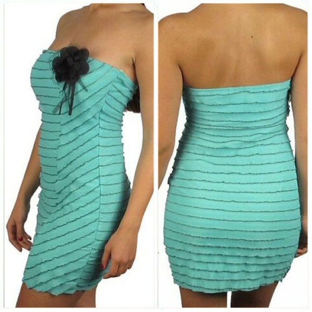 NWT Teal Ruffle Strapless Dress Size S